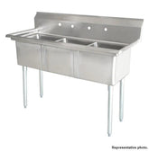 63'' CHEF Three Tub Sink with Centre Drain and No Drainboard CH-2015