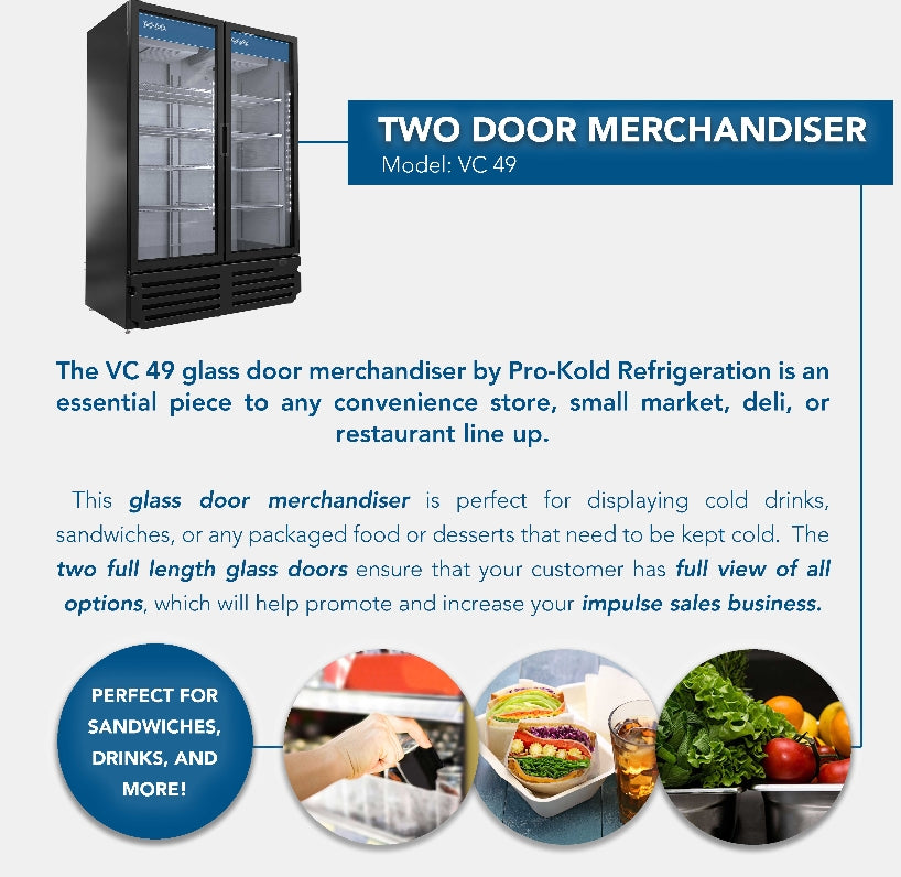 55'' Pro-Kold Double Glass Door Merchandise Cooler 41.6 Cu.Ft., VC-49