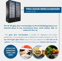 55'' Pro-Kold Double Glass Door Merchandise Cooler 41.6 Cu.Ft., VC-49