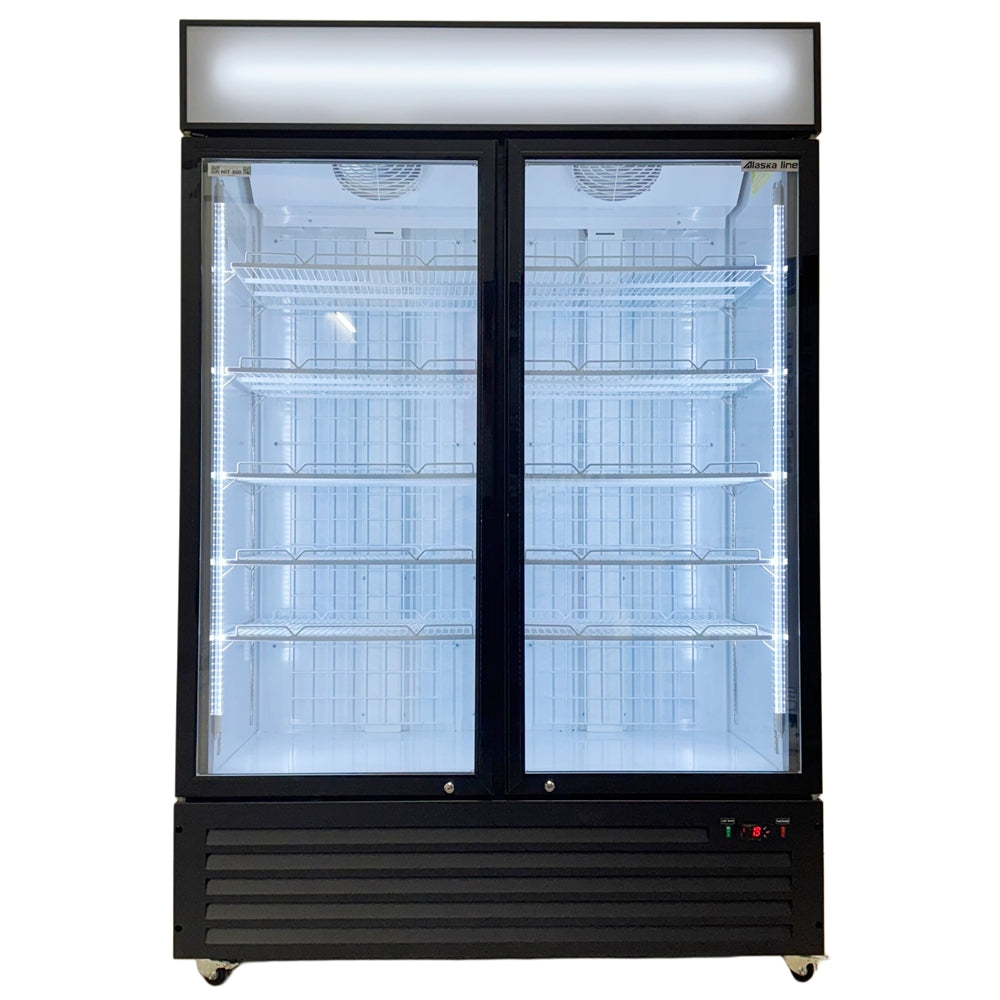 Alaska Line 53" Double Glass Door Freezer 49.4 Cu.Ft. Capacity with Black Frame HIT-800
