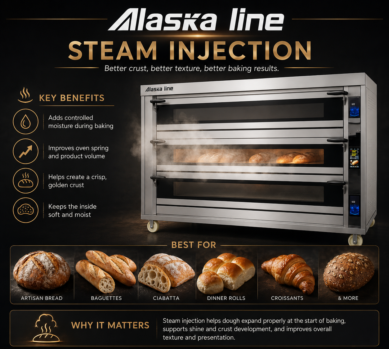 Alaska Line 48.8'' Three Deck Electric Oven with Steam Injection HIT-436