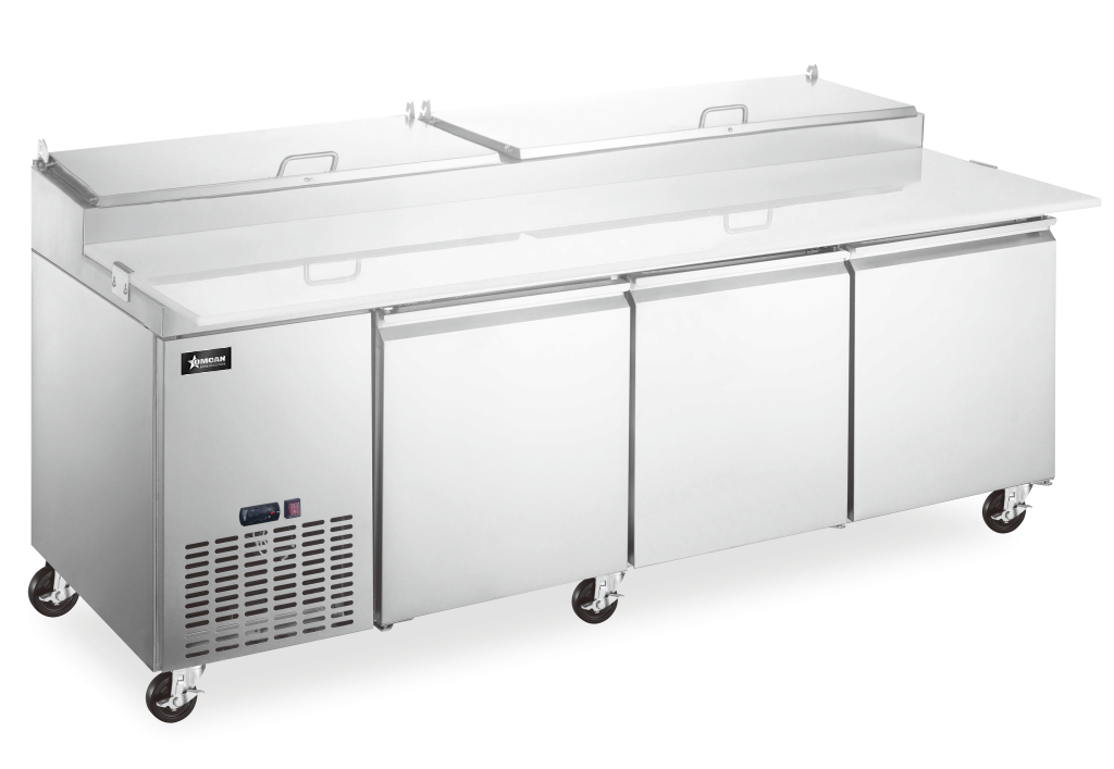 92″ Three (3) Door Refrigerated Pizza Prep Table, 24 cu.ft (680 L), Stainless Steel 50044