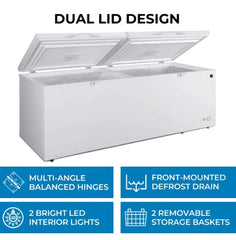 79'' 21 Cu Ft Dual Door Convertible Chest Freezer or Fridge with Wheels KKCF21-W