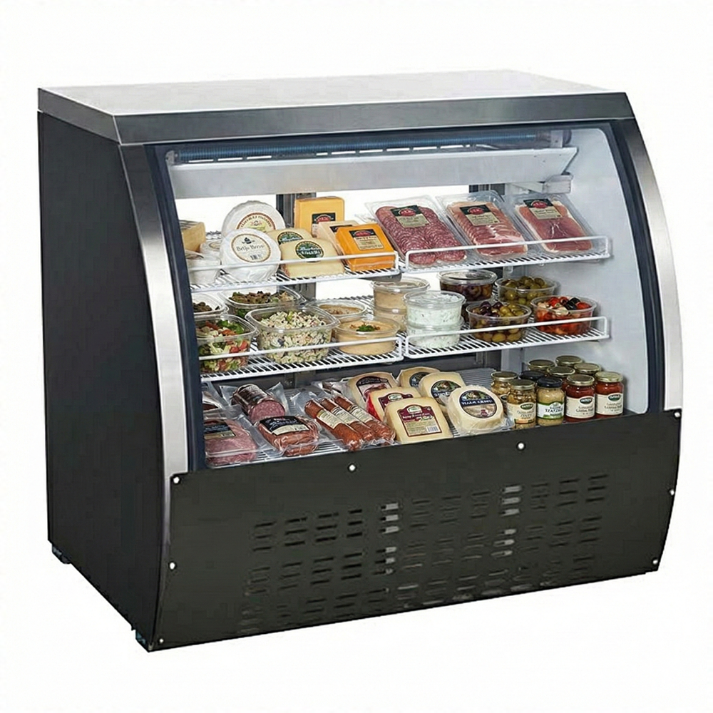 47" Omcan Refrigerated Floor Showcase with Black Coated Steel Exterior 50077