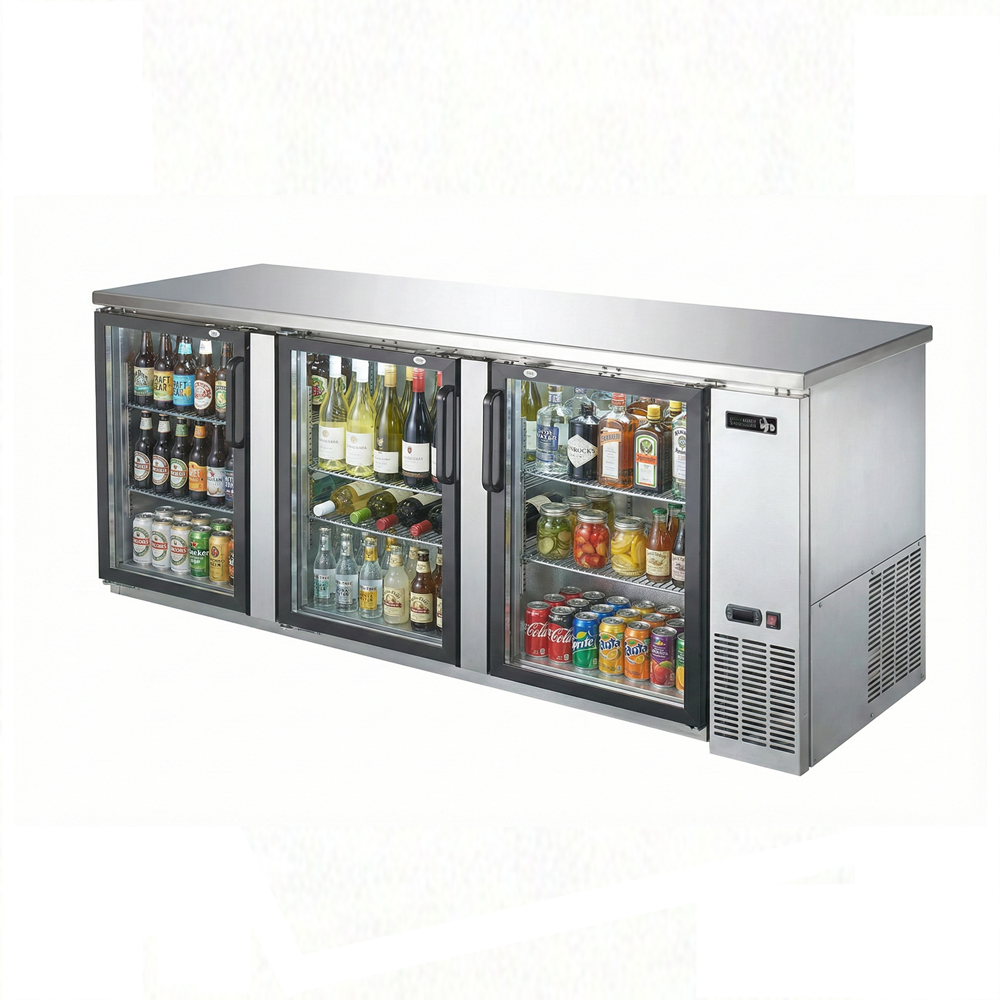 90″ EFI Triple Door Stainless Glass Back Bar Refrigerator CBBSGD3-90CC