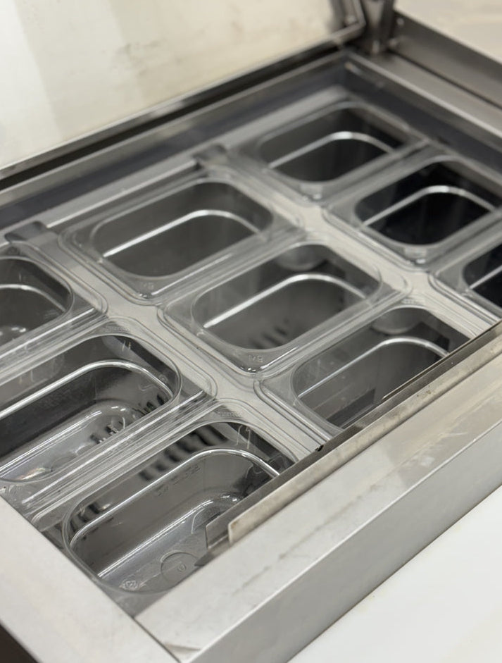 92" CHEF Three Solid Door Pizza Prep Table Used FOR02315
