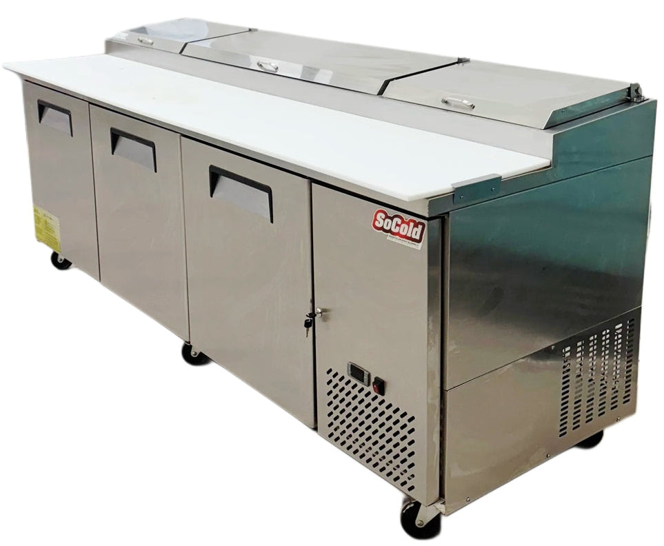 92" CHEF Three Solid Door Pizza Prep Table Used FOR02315