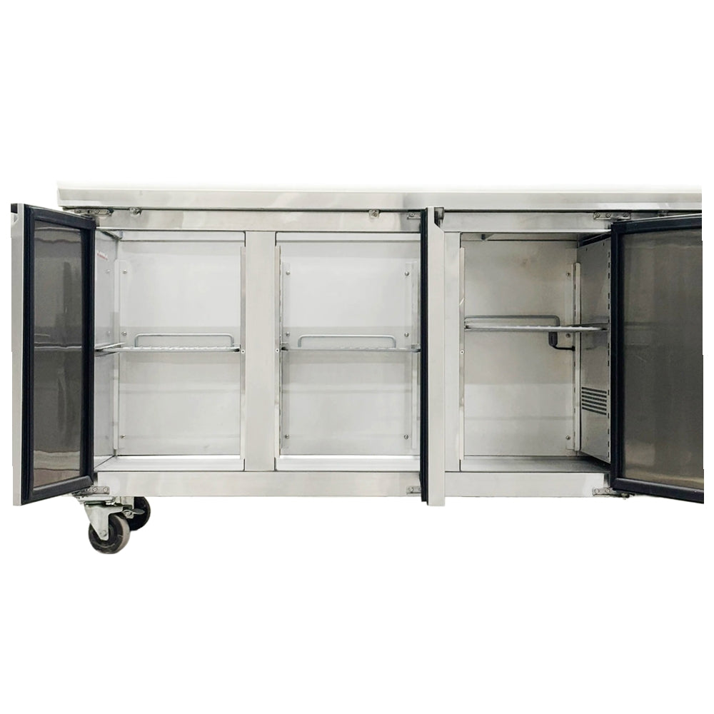 71'' CHEF Refrigerated Salad/Sandwich Prep Table with Rectangle Sneeze Guard GN-3100SALSQ