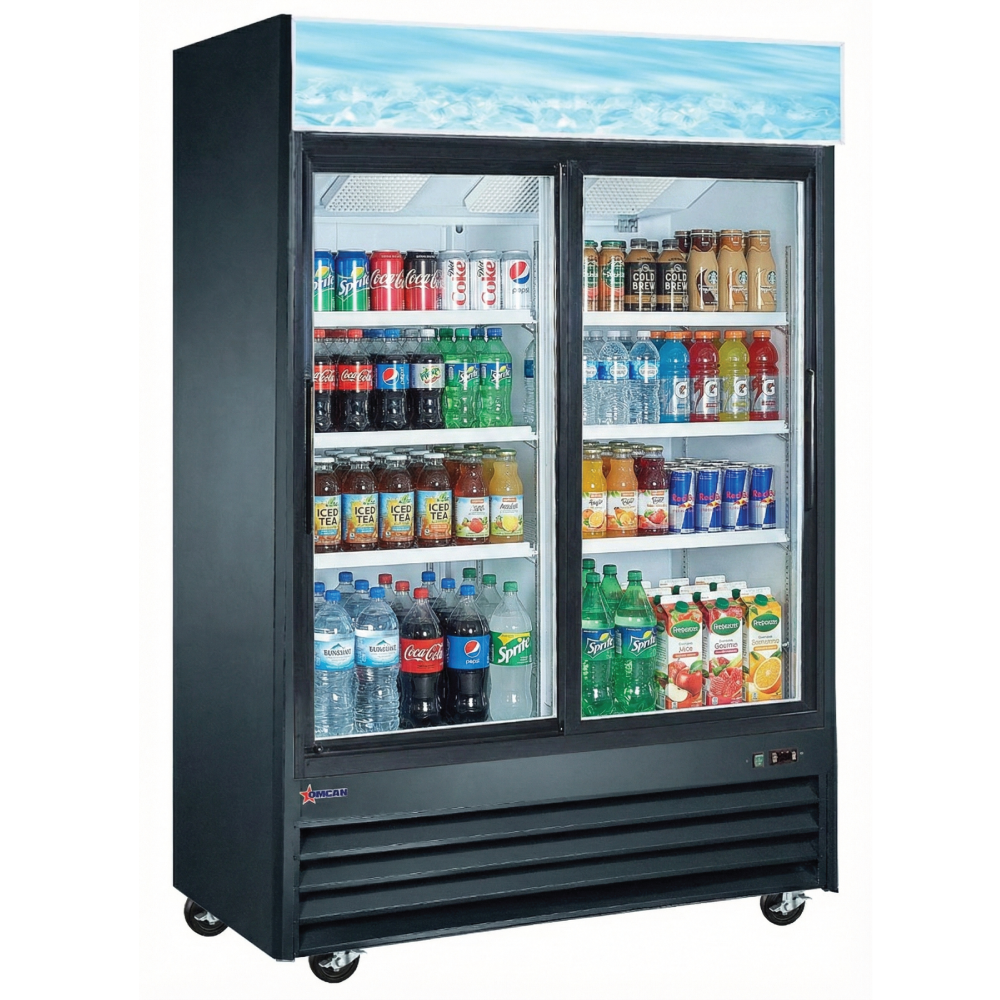 53'' Omcan 2 Door Sliding Glass Door Refrigerator, 45 Cu.Ft Black, 51032
