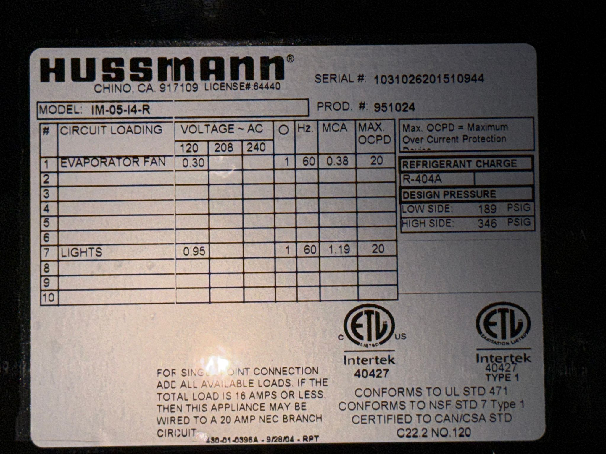 50'' Hussman Open Air Display Cooler Used FOR02179